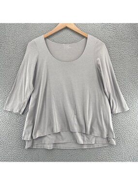 J Jill Top Womens Medium Gray Pure Elliptical Layered Tee Scoop Neck 3/4 Sleeves
